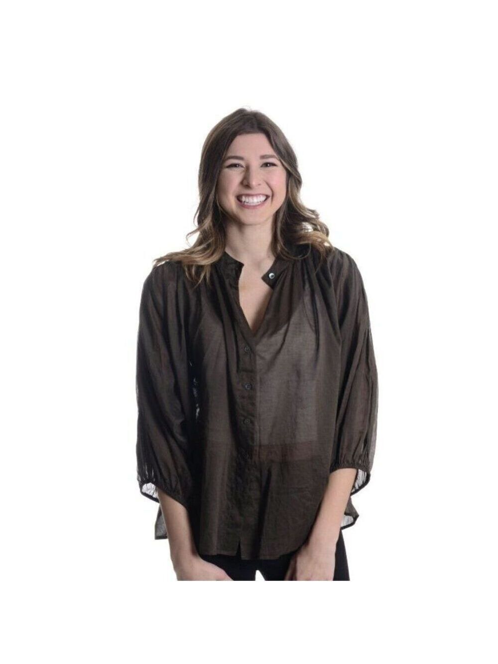 Closed Taupe Peasant 3/4 Sleeve Voile Blouse XS